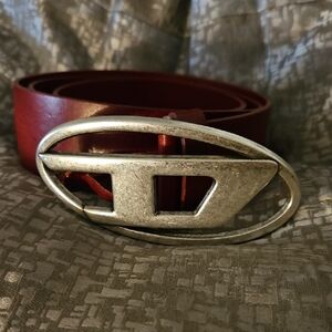 Silver Buckle Red Leather Belt